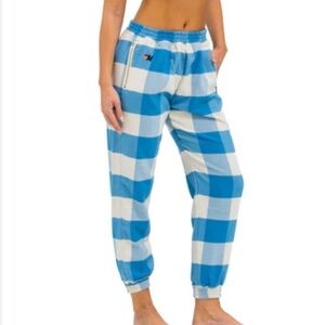 Aviator nation Plaid lodge Blue and White Checkered Jogger Pants size XXL